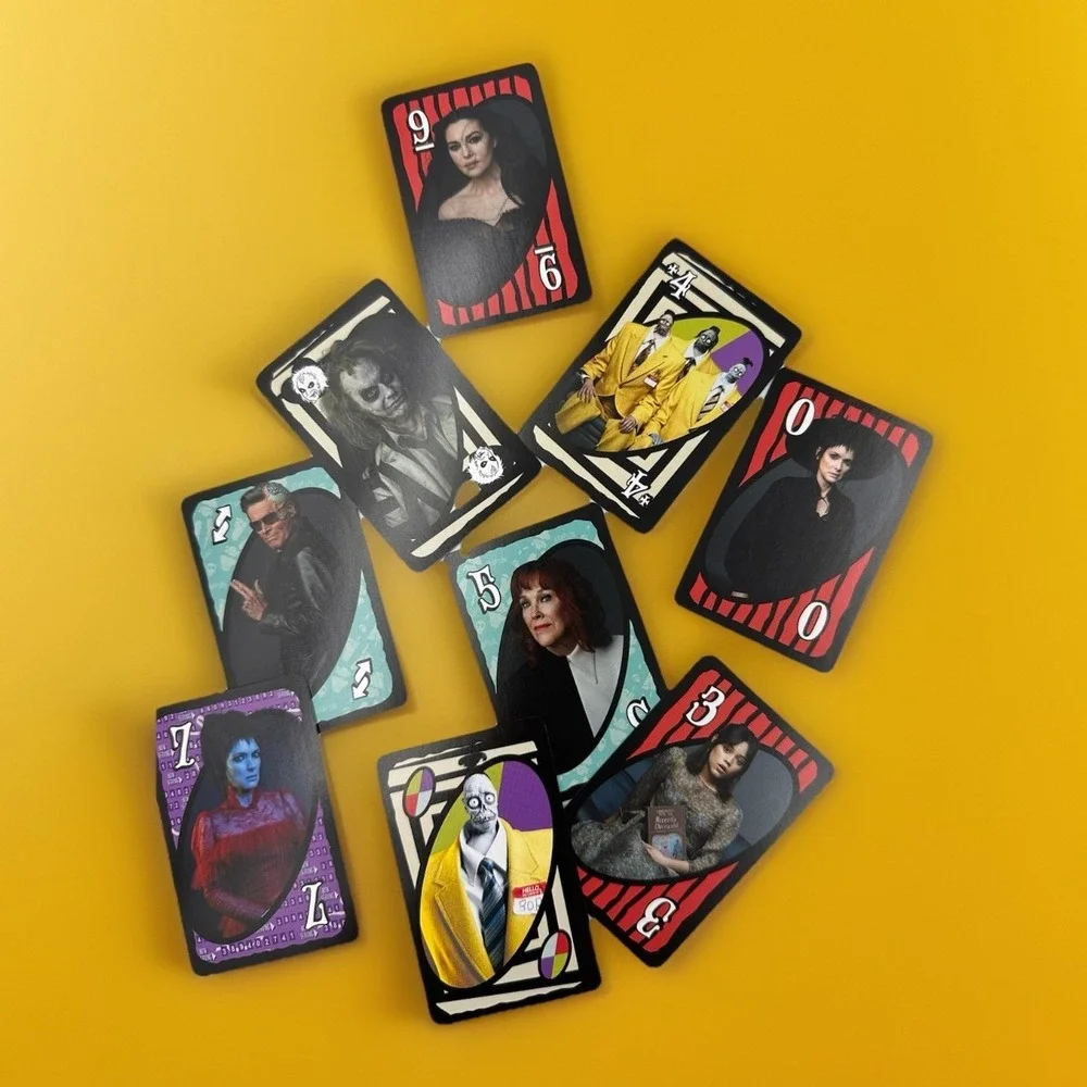 UNO Beetlejuice Card Game Mattel Beetlejuice 2 Lydia Deetz Halloween Game Night